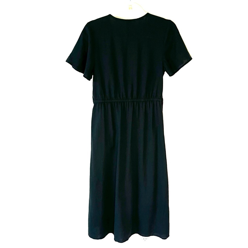 NWT Pact Cafe Crepe Faux Wrap Midi Dress Black Organic Cotton Minimalist S - Picture 11 of 16